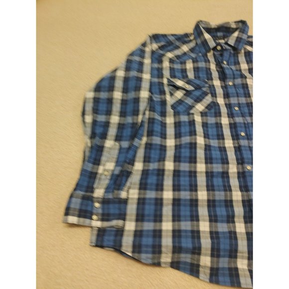 Double Pump Pearl Snap Shirt Mens‎ 2XL Point Pockets Western Blue Plaid - Picture 3 of 10
